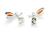 Cognac Baltic Amber Silver Swirl Teardrop Stud Earrings
