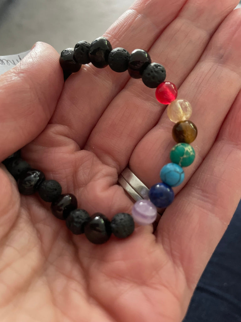 Adult Chakra Amber Lava Rock Volcanic Stone Stretch Oil Bracelet