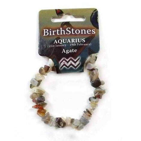Aquarius Birthstone Adult Elasticated Chip Bracelet Gift - Agate Love Amber X