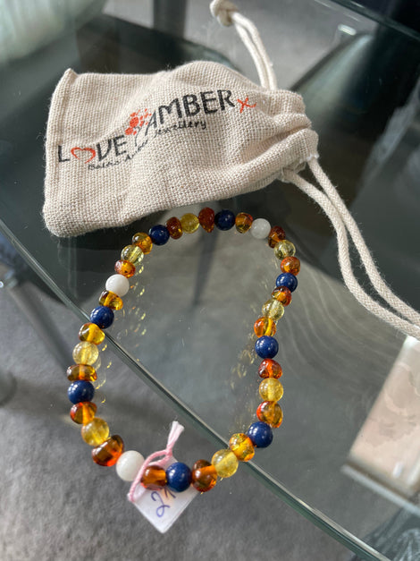 21cm Stretch Adult Baltic Amber and Gemstone Bracelet Love Amber X Baltic Amber Jewellery