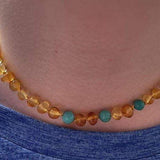 Boys Girls Apollo Three Polished Honey Baltic Amber Turquoise Howlite Necklace Love Amber X