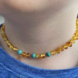 Boys Girls Apollo Three Polished Honey Baltic Amber Turquoise Howlite Necklace Love Amber X