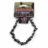 Capricorn Birthstone Adult Elasticated Chip Bracelet Gift - Snowflake Obsidian Love Amber X