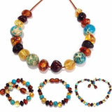 Child Autumn Rain Jasper and Rainbow Baltic Amber Anklet Bracelet Love Amber X