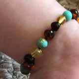 Child Autumn Rain Jasper and Rainbow Baltic Amber Anklet Bracelet Love Amber X