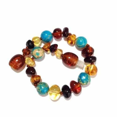 Child Autumn Rain Jasper and Rainbow Baltic Amber Anklet Bracelet Love Amber X