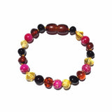 Child Cherry Bomb Pink Jasper and Rainbow Baltic Amber Anklet Bracelet Love Amber X