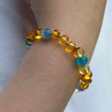 Child Paradise Blue Cats Eyes Aquamarine Gemstones Baltic Amber Anklet Bracelet Love Amber X
