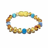 Child Paradise Blue Cats Eyes Aquamarine Gemstones Baltic Amber Anklet Bracelet Love Amber X