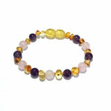 Child Tara Amethyst Purple Rose Quartz Gemstones Baltic Amber Anklet Bracelet Love Amber X