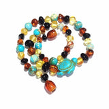 Childs Koopa Blue Turtle Jasper and Polished Rainbow Mixed Baltic Amber Necklace Love Amber X