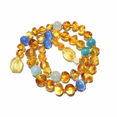 Childs Paradise Baltic Amber Blue Cats Eyes Aquamarine Gemstone Necklace Love Amber X