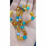 Childs Paradise Baltic Amber Blue Cats Eyes Aquamarine Gemstone Necklace Love Amber X