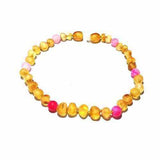 Girls Nurture Raw Unpolished Honey Pink Agate Baltic Amber Necklace Love Amber X