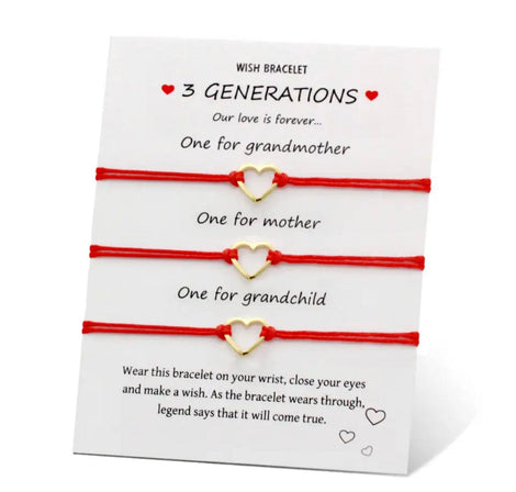 3 Generations Red String Heart Wish Bracelet Love Amber X Ltd