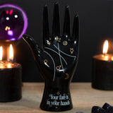 Black Ceramic Palmistry Hand Ornament or Jewellery Holder Something D