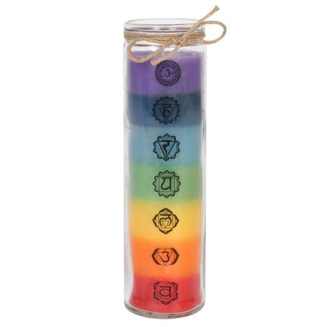 Tall 7 Chakras Candle In Glass Tower Holder - Seven Layers Of Coloured Wax Something D