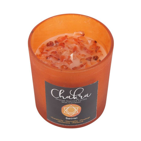 Sacral Chakra Orange Carnelian Crystal Chip Candle