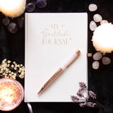 Pink Gratitude Journal with Rose Quartz Pen -  Track Affirmations