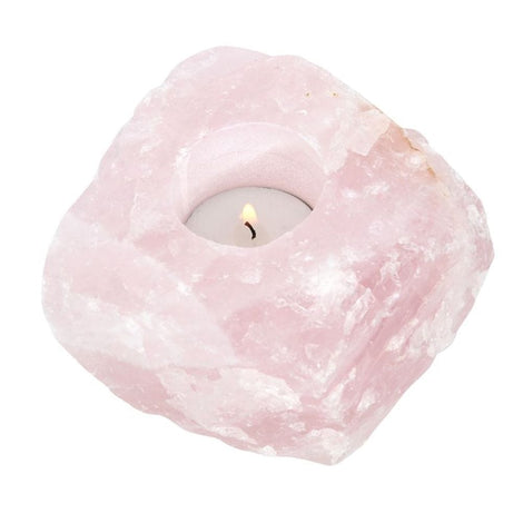 Pink Rose Quartz Gemstone Crystal Tealight Holder
