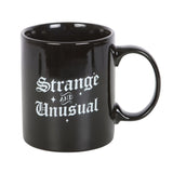 Strange and Unusual Mug Black White Gothic Style Text