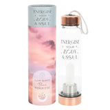 Clear Quartz Point Energise Your Body and Soul Glass Water Bottle
