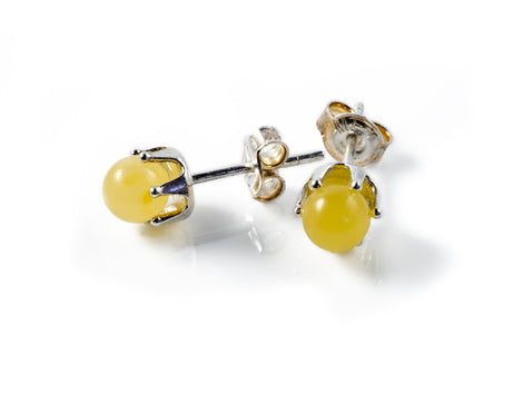 Round Butterscotch Baltic Amber Bead Silver Stud Earrings