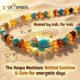 Childs Koopa Blue Turtle Jasper and Polished Rainbow Mixed Baltic Amber Necklace