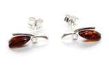 Cognac Baltic Amber Silver Swirl Teardrop Stud Earrings