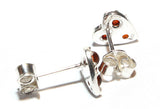 3 Cognac Baltic Amber Bead Silver Heart Stud Earrings