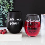 Unusual Gothic Script Witches Brew Stemless Gothic Wine Glass