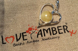 Butterscotch Baltic Amber Bead Silver Heart Pendant