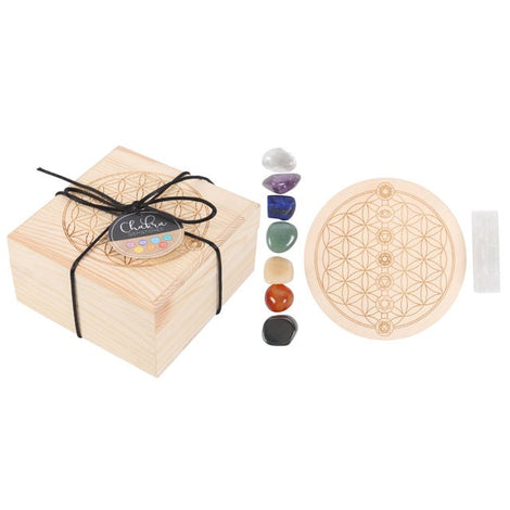 Chakra Natural Crystal Gemstone Grid Wooden Gift Set