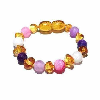 Child Amelie Pink Purple Agate Honey Baltic Amber Anklet Bracelet Love Amber X
