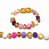 Child Amelie Pink Purple Agate Honey Baltic Amber Anklet Bracelet Love Amber X