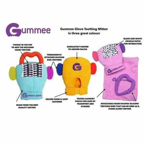 Gummee Glove Teething Mitten For Babies 3-6 Months Detachable Teether Ring Toy And Travel Bag 100 Cotton Turquoise Undroppable Soothe Babies Painful Gums Naturally