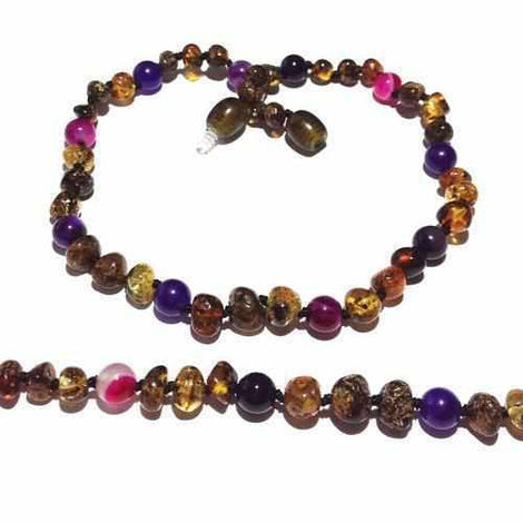 Adult Anna Green Baltic Amber Amethyst Purple Pink Agate Gemstones Anklet Love Amber X
