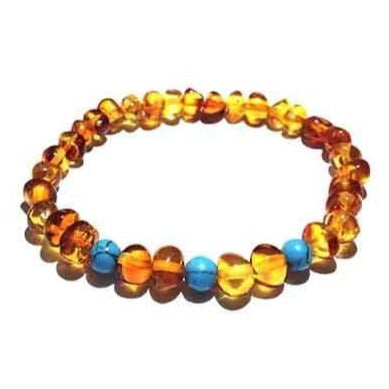 Adult Apollo Polished Honey Baltic Amber Blue Turquoise Howlite Stretch Bracelet Love Amber X