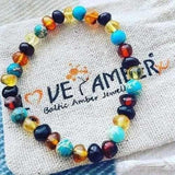 Adult Autumn Rain Jasper Rainbow Mixed Baltic Amber Stretch Bracelet Love Amber X
