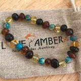 Adult Autumn Rain Jasper Rainbow Mixed Baltic Amber Stretch Bracelet Love Amber X