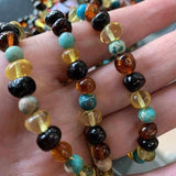 Adult Autumn Rain Jasper Rainbow Mixed Baltic Amber Stretch Bracelet Love Amber X