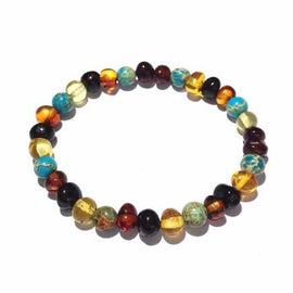 Adult Autumn Rain Jasper Rainbow Mixed Baltic Amber Stretch Bracelet Love Amber X