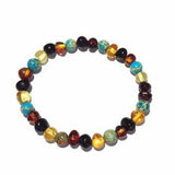 Adult Autumn Rain Jasper Rainbow Mixed Baltic Amber Stretch Bracelet Love Amber X