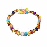 Adult Blossom Honey Baltic Amber Purple Howlite Lapis Lazuli Quartz Anklet Love Amber X