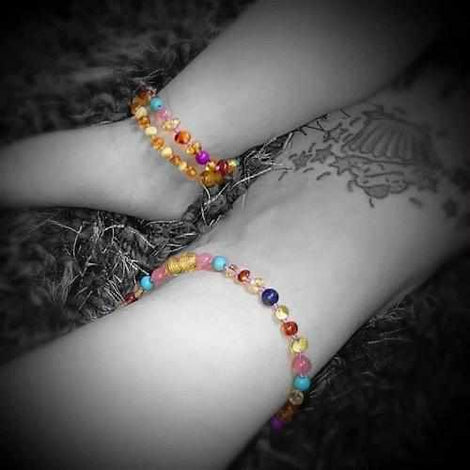 Adult Blossom Honey Baltic Amber Purple Howlite Lapis Lazuli Quartz Anklet Love Amber X