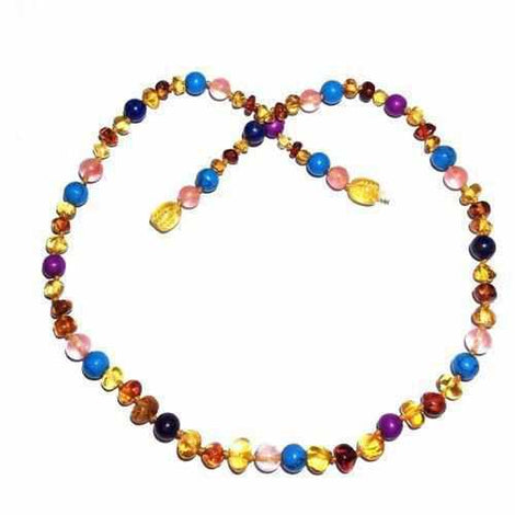 Adult Blossom Honey Baltic Amber Purple Howlite Lapis Lazuli Quartz Necklace Love Amber X