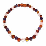 Adult Dark Tara Cognac Baltic Amber Amethyst Rose Quartz Anklet Love Amber X