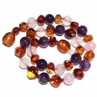 Adult Dark Tara Cognac Baltic Amber Amethyst Rose Quartz Anklet Love Amber X
