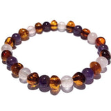 Adult Dark Tara Cognac Baltic Amber Amethyst Rose Quartz Stretch Bracelet Love Amber X