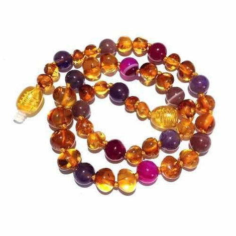 Adult Emily Honey Baltic Amber Amethyst Pink Purple Agate Anklet Love Amber X